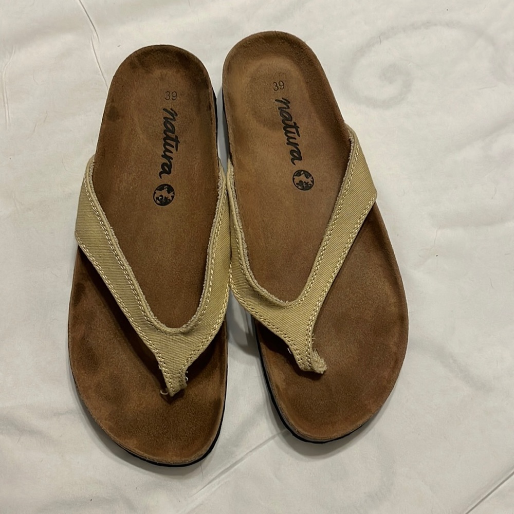Natura canvas unisex sandals with leather footbed size 39/7 mens 8.5 women - Picture 1 of 4